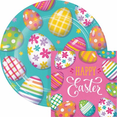 Creative Converting Happy Eggster Easter Paper Plates and Napkins Kit, Serves 16 (DTC9198E2G)