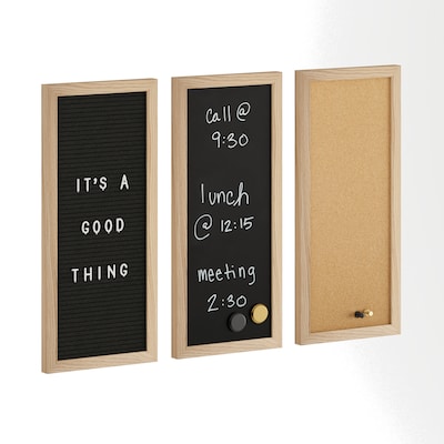 Martha Stewart Everette Cork Board, Chalk Board, Letter Board Set, Light Natural Woodgrain Frame, 18