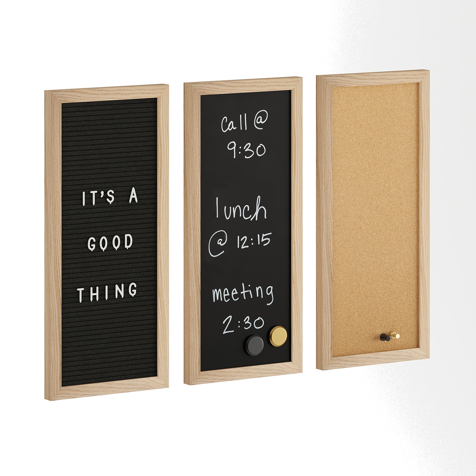 Martha Stewart Everette Cork Board, Chalk Board, Letter Board Set, Light Natural Woodgrain Frame, 18 x 24 (BRDK202210111LN)