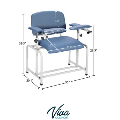 Viva Comfort Extra Wide Adjustable Bariatric Phlebotomy Blood Drawing Chair, 500 lbs. Capacity, Blue (ADI997-01-BLU-HD-MK)