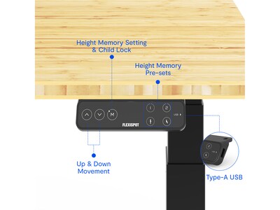 FlexiSpot E7 Pro 78"W Electric Adjustable Standing Desk, Bamboo/Black (E7BPRO7830LBZB)