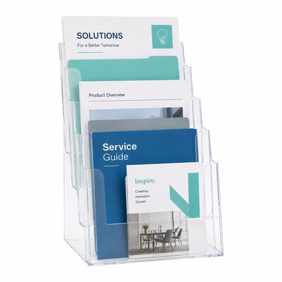 Azar Four-Tier Letter Sized Brochure Holder, 8.5" x 11", Vertical, Table Top, Clear, Plastic (252376)