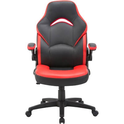 Lorell Vinyl Ergonomic Racing Gaming Chair, Red/Black (LLR84387)