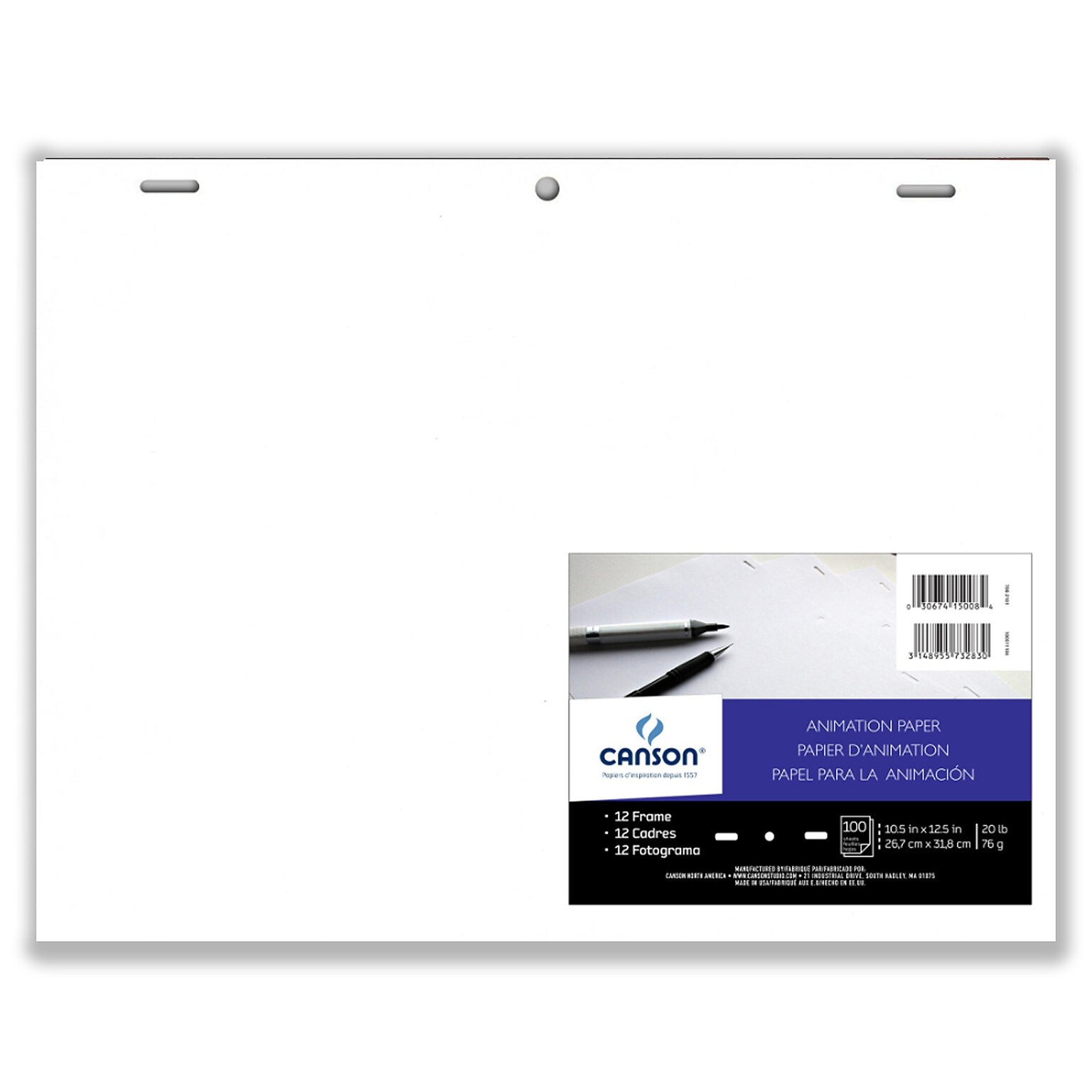 Canson Artist Series Acme Punched Animation Paper, 10.5 x 12.5, White, 100 Sheets/Box (MCXC100511184)