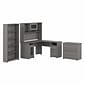 Bush Furniture Cabot 60"W L Shaped Computer Desk with Hutch, File Cabinet and Bookcase, Modern Gray (CAB010MG)