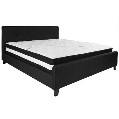 Flash Furniture Tribeca Tufted Upholstered Platform Bed in Black Fabric with Pocket Spring Mattress,