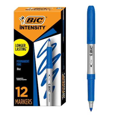 BIC Intensity Permanent Markers, Fine Tip, Blue, 12/Pack (GPM11BE)
