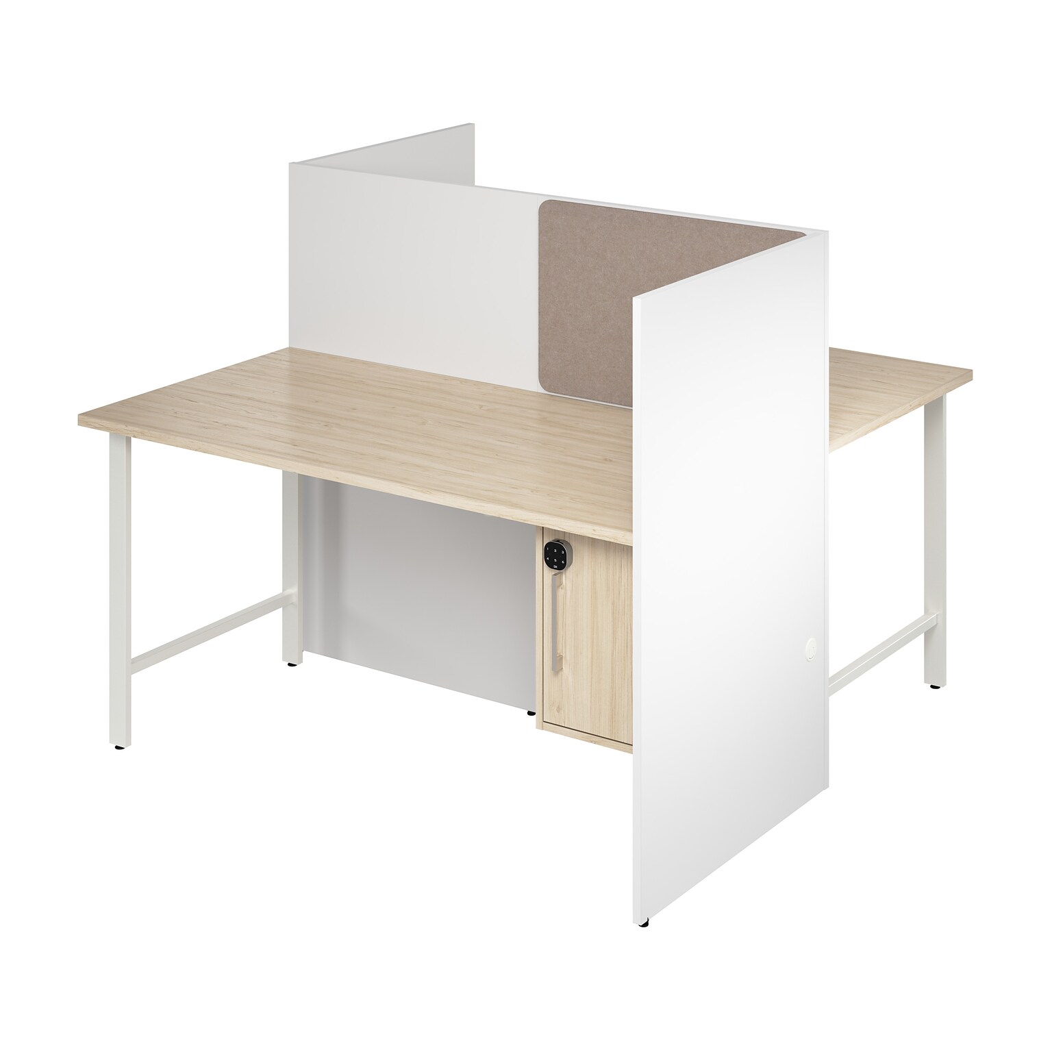 Bush Business Furniture Hustle 60W 2 Person Back to Back Cubicle Panel Workstation, White/Natural Elm (HUS032WHNE)