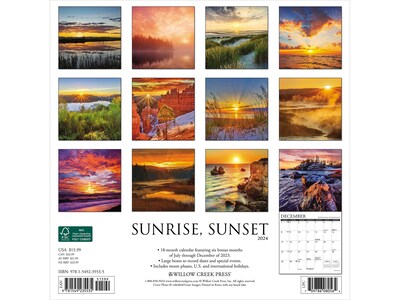2024 Willow Creek Sunrise, Sunset 12" x 12" Monthly Wall Calendar (35535)