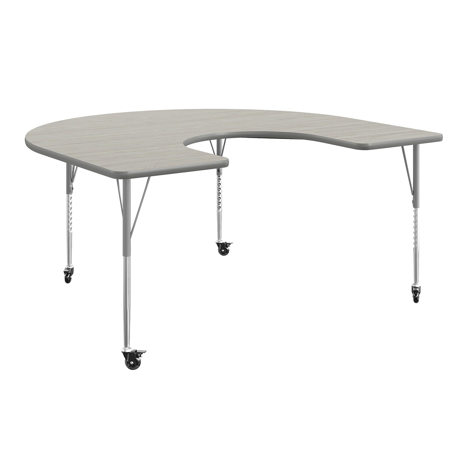 Flash Furniture Wren Horseshoe Activity Table, 66 x 60, Height Adjustable, Light Gray Top/Silver Frame (XUA6066HRSLGTAC)