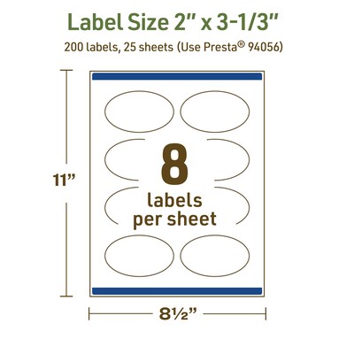 Avery Dissolvable Oval Multipurpose Labels, 2" x 3-1/3", Off-white, 200/Pack (94056)