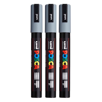 POSCA PC-5M Water Based Paint Marker, Medium Bullet Tip, Grey, 3/Pack (UBCPC5MGREY-3)