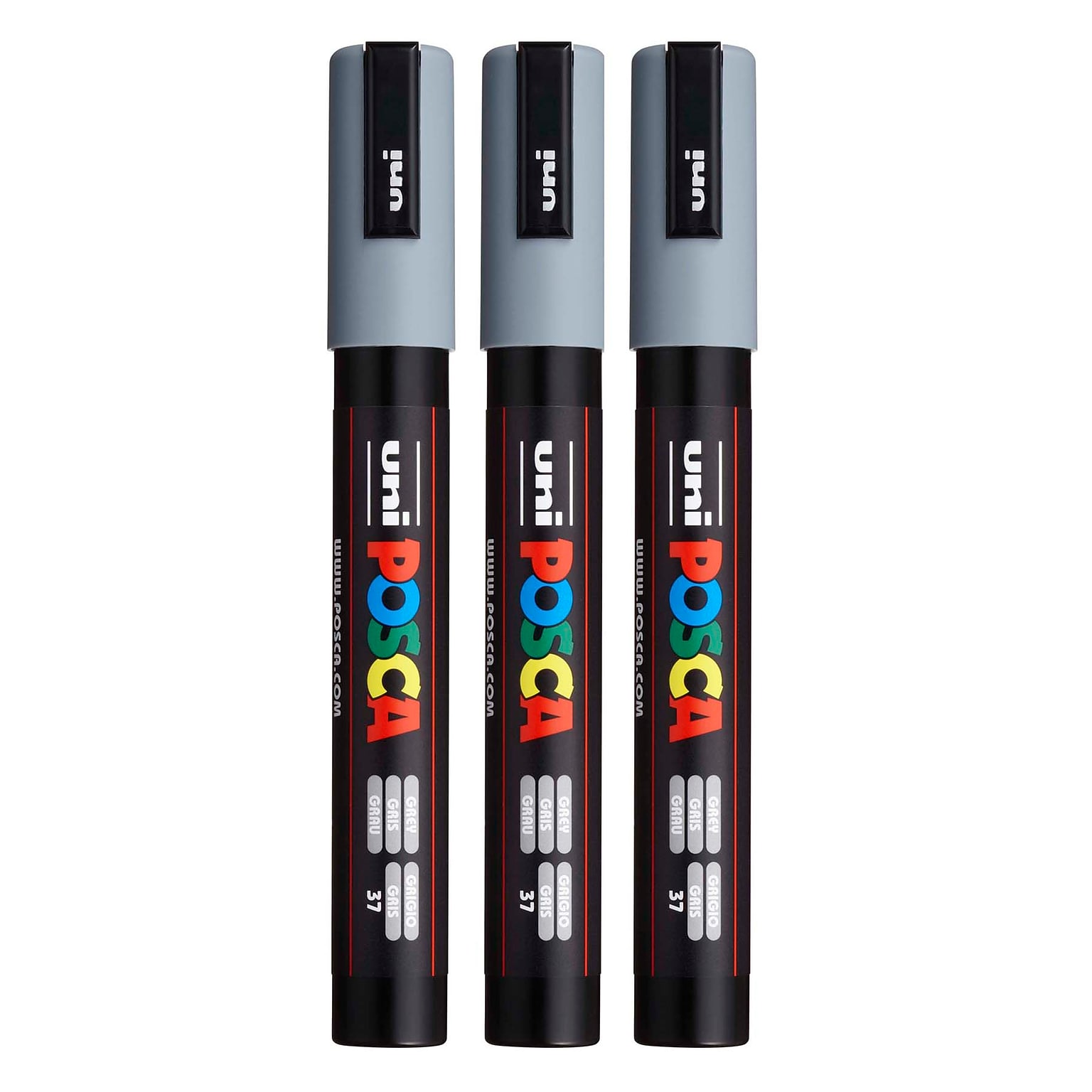 POSCA PC-5M Water Based Paint Marker, Medium Bullet Tip, Grey, 3/Pack (UBCPC5MGREY-3)
