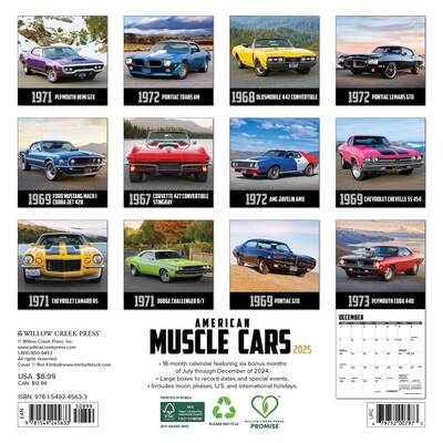2025 Willow Creek American Muscle Cars 7 x 7 Monthly Wall Calendar (45633)