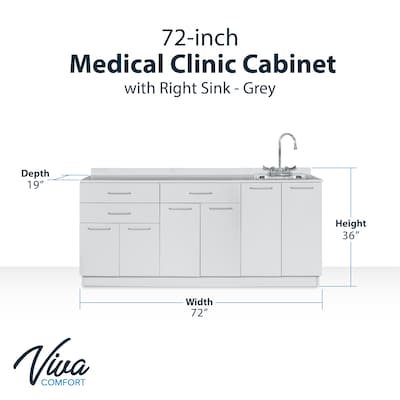 Viva Comfort 36'' H x 72" W Base Medical Cabinet with Right Sink and Wall Cabinet, 6 Doors, 3 Drawers (90272RS-GRY-WAL)