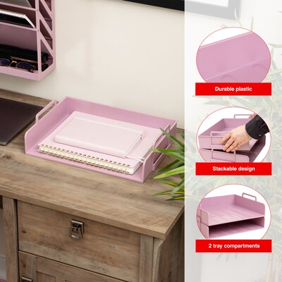 Staples Plastic Side Loading Stackable Letter Tray, Letter Size, Dusty Pink, 2/Pack (ST63884)