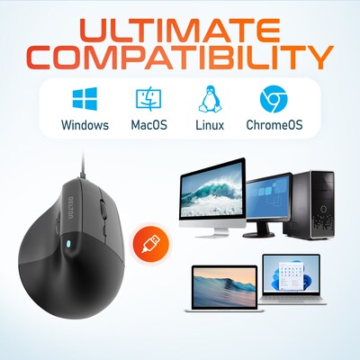 Delton S38 Ergonomic Vertical Optical USB Mouse, Black (DMS38-U)