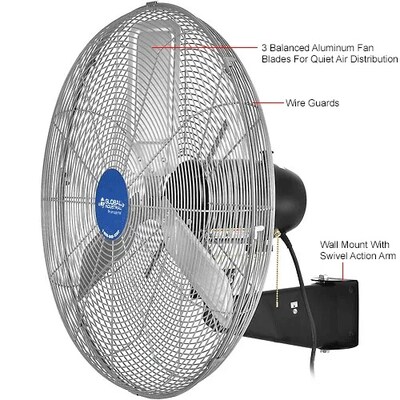 Global Industrial 30" Deluxe Oscillating Wall Mount Fan, 3 Speed, 10,000 CFM, 1/2 HP (258322)