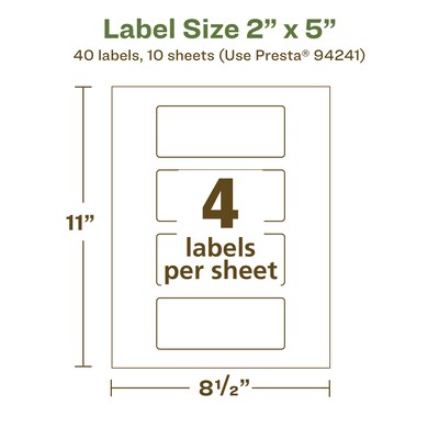 Avery EcoFriendly Laser/Inkjet Rectangle Multipurpose Labels, 2" x 5", White, 40/Pack (94241)