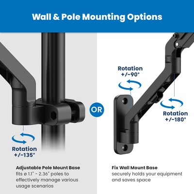 Mount-It! Counterbalance Keyboard Tray Arm for Wall and Pole Mounting, Black (MI-1765KB)
