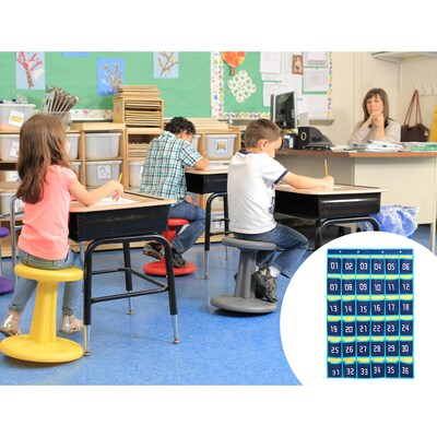 Kore Design Hanging Cell Phone Pocket Storage Classroom Organizer, 31.9" x 26.4", Blue/Yellow (KD-PS3014)
