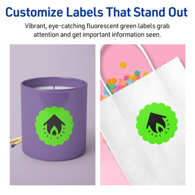 Avery Decorative Edge Multipurpose Labels, 2.5" Dia., Neon Green, 90/Pack (94516)
