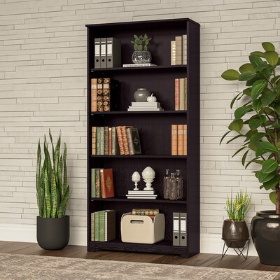 Bush Furniture Cabot 66"H 5-Shelf Bookcase with Adjustable Shelves, Espresso Oak (WC31866)