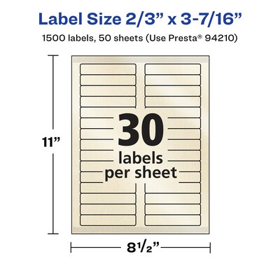 Avery Pearlized Ivory Rectangle Multipurpose Labels, 2/3" x 3-7/16", Ivory, 1500/Box (94210)