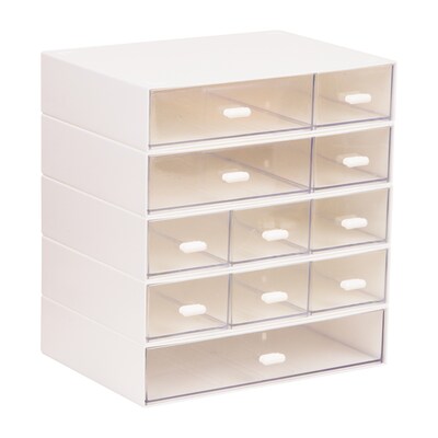 Mind Reader 11-Compartment Plastic Desk Organizer, White (ORG-WHT)