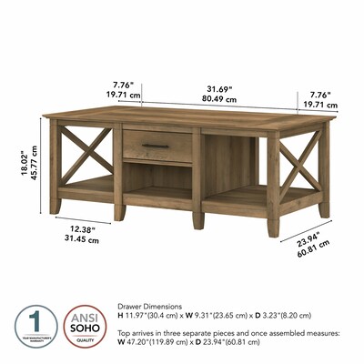 Bush Furniture Key West 47" x 24" Coffee Table, Reclaimed Pine (KWT148RCP-03)