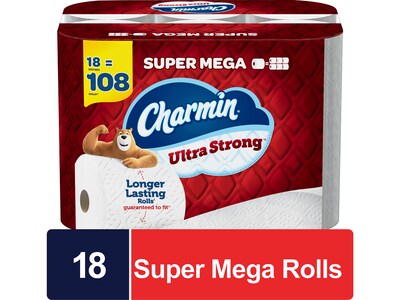 Charmin Ultra Strong Super Mega Toilet Paper, 2-Ply, White, 363 Sheets/Roll, 18 Rolls/Pack (04308)