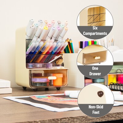 Mind Reader 8-Compartment Plastic Desk Organizer, White (MINI-WHT)