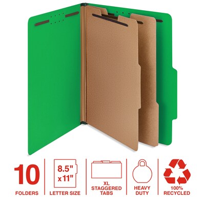 Staples 100% Recycled Heavy Duty Classification Folder, 2-Dividers, 2 Expansion, Letter Size, Green