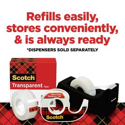 Scotch Transparent Clear Tape Refill, 0.5" x 36 yds., 1" Core, Clear (600-121296)