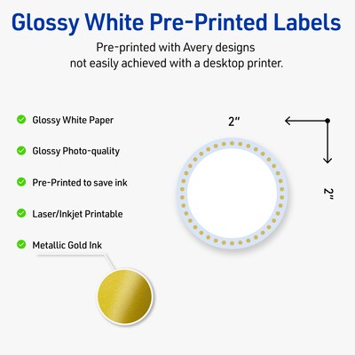 Avery Laser/Inkjet Circle Multipurpose Labels, 2 Dia., White, 120/Pack (S00-D2G)