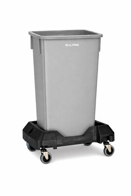 Alpine Industries Plastic Trash Can and Dolly, 23 Gallon, Gray (ALP477-GRY-PKD)