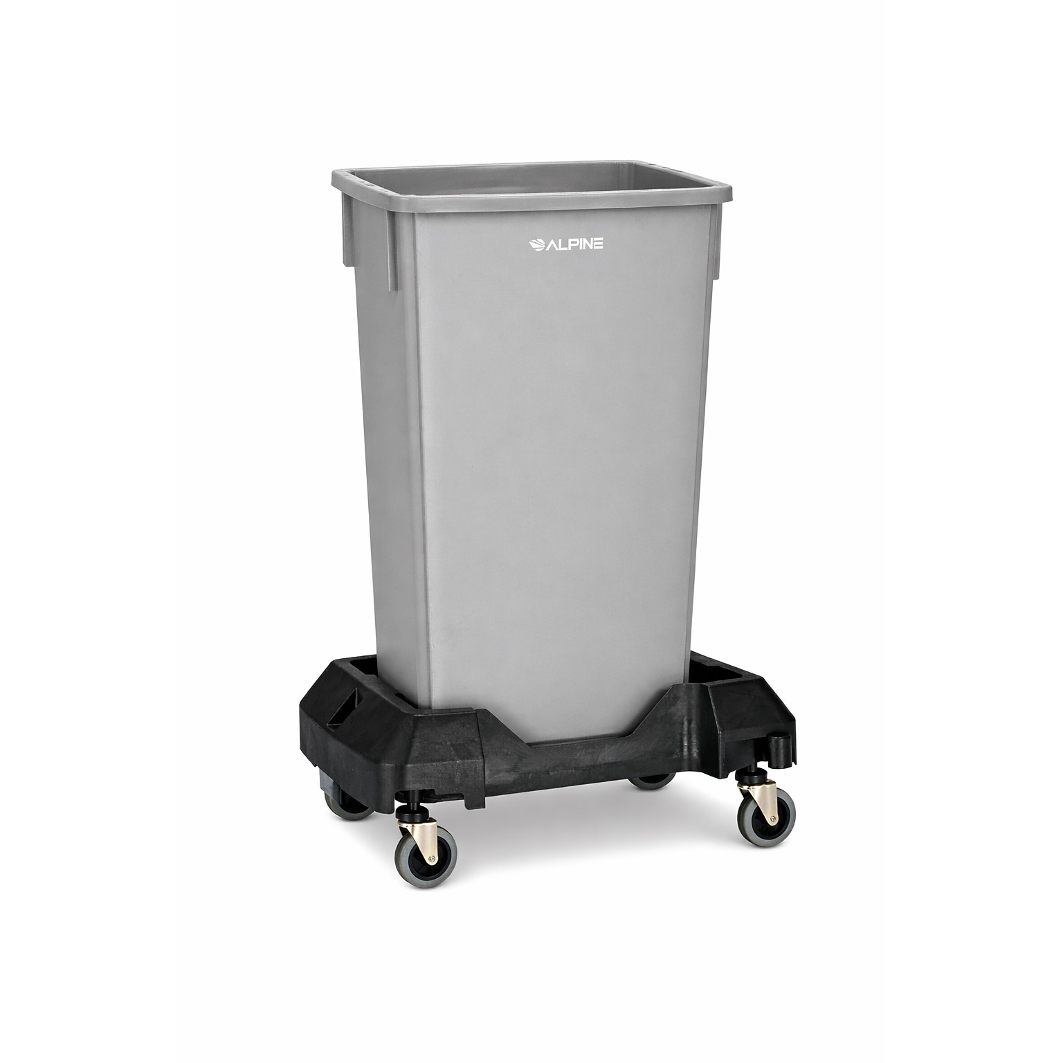 Alpine Industries Plastic Trash Can and Dolly, 23 Gallon, Gray (ALP477-GRY-PKD)