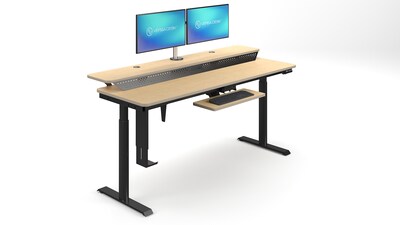 VersaDesk PowerLift Split-Level 72"W Electric Rectangular Adjustable Standing Desk, Maple/Black (PL2SD7230-BM)