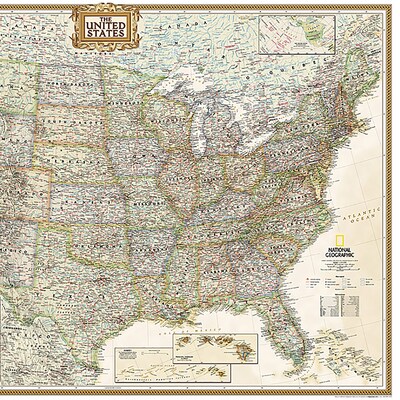 National Geographic United States Executive Map, Enlarged and Laminated, 69.25" x 48" (NGMRE00620117)