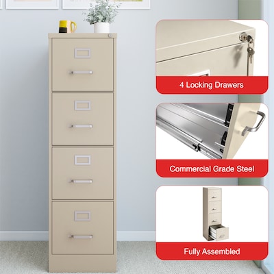 Quill Brand® Commercial 4 File Drawer Vertical File Cabinet, Locking, Putty/Beige, Letter, 26.5"D (13443D)