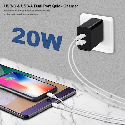 LAX Tech Mod PD 20W 2-Port USB-C Wall Charger, Black (TMWUCBK)