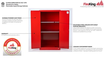 FireKing Flammable Liquids Steel Storage Cabinet, 60 gal, Manual Close, Red (SC60-MC-R)