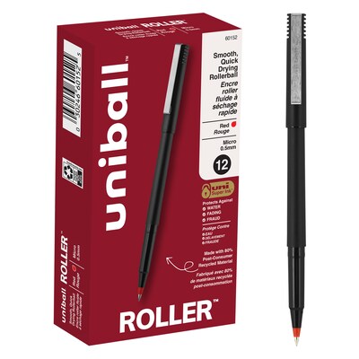 uni-ball Roller Rollerball Pens, Micro Point, 0.5mm, Red Ink (60152)