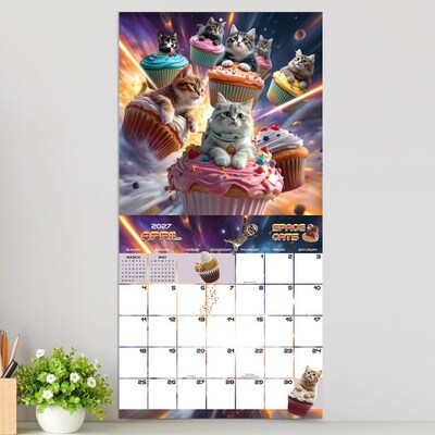 2027 TF Publishing Space Cats 11" x 12" Monthly Wall Calendar, Multicolored (27-1026)