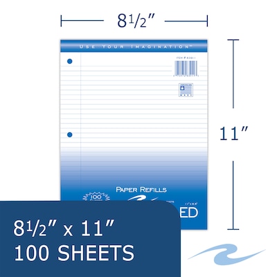 Roaring Spring Paper Products College Ruled Filler Paper, 8.5 x 11, 3-Hole Punched, 100 Sheets/Pack (83911)
