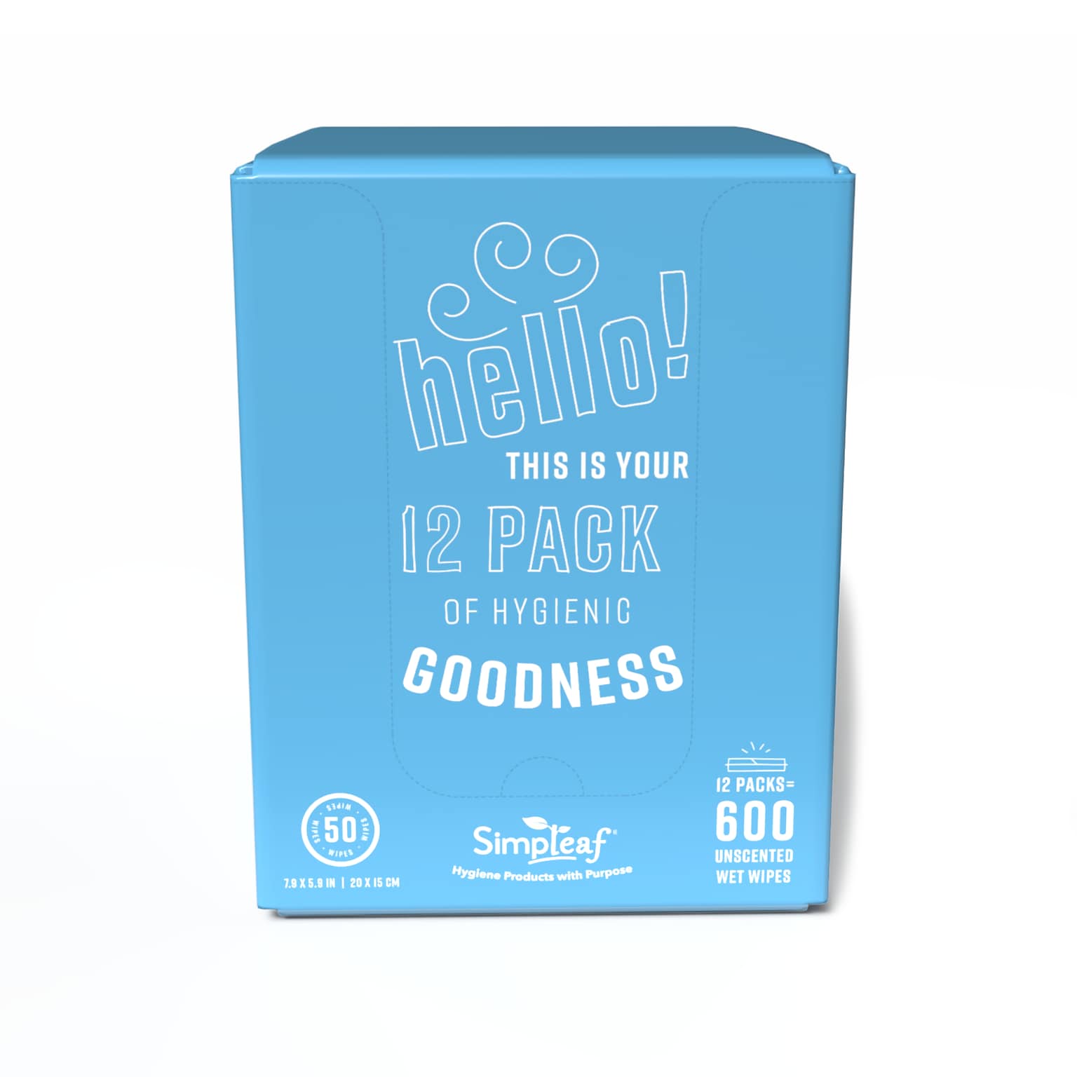 Simpleaf Unscented Flushable Wipes, 50 Single Wipes/Pack, 12 Packs/Box (S-010-12pack)