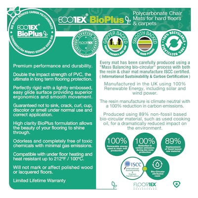 Floortex Ecotex BioPlus Hard Floor Chair Mat, 35" x 47", Clear Bio Based Polycarbonate (NCCMFLBS0002)