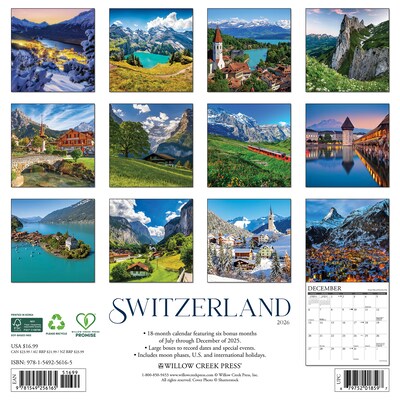 2026 Willow Creek Switzerland 12 x 12 Monthly Wall Calendar (56165)