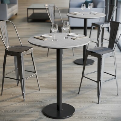 Flash Furniture Acadia 31.25" Round Wooden Dining Table with Round Base, Gray Faux Concrete/Black Base (STRD31CGTR18B)