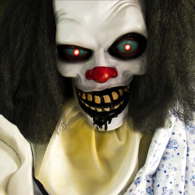 Haunted Hill Farm Life-Size Animatronic Talking Clown with Doll (HHCLOWN-10FLSA)
